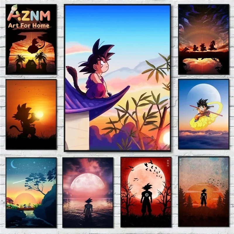 Resin Art Goku - AZNM ドラゴンボール 孫悟空 夕焼けのシルエット ダイヤモンドペイント アニメ風風景画
