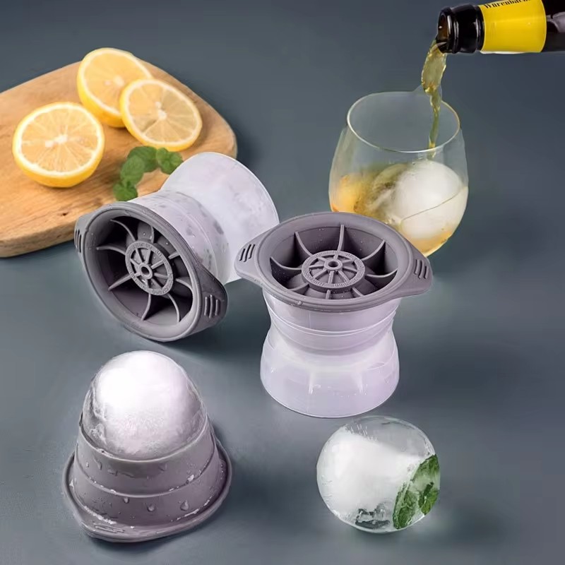 Silicone Mold Ocean - 2 個のシリコーン球状アイスキューブ型バーウイスキー円形球状アイスキューブトレイ垂直シリコーンアイスホッケー型