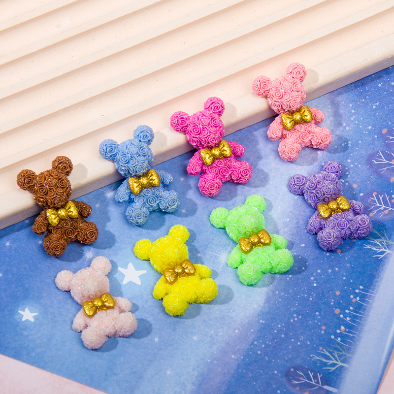 Resin Art Rose Petals - 10 個ローズブロッサムクマ樹脂アクセサリー DIY ペンダント冷蔵庫ステッカーかわいい花びらネクタイテディベアロングネイルアートチャーム