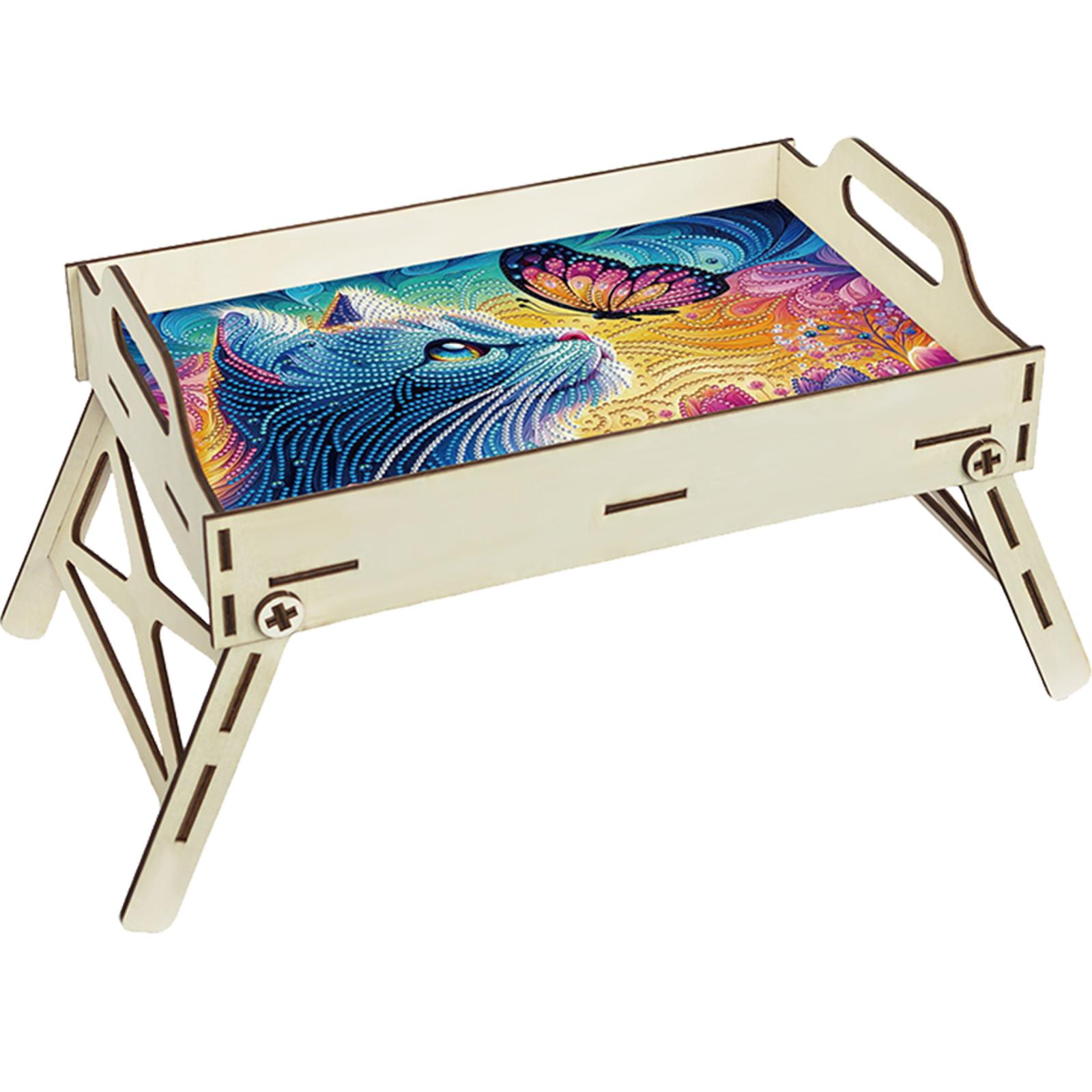 Resin Art Wooden Tray - 5D DIYダイヤモンドペインティングサービングトレイ（ハンドル付き）ダイヤモンドアート木製食器マネージャートレイ（パーティー用またはベッド用フードトレイ）