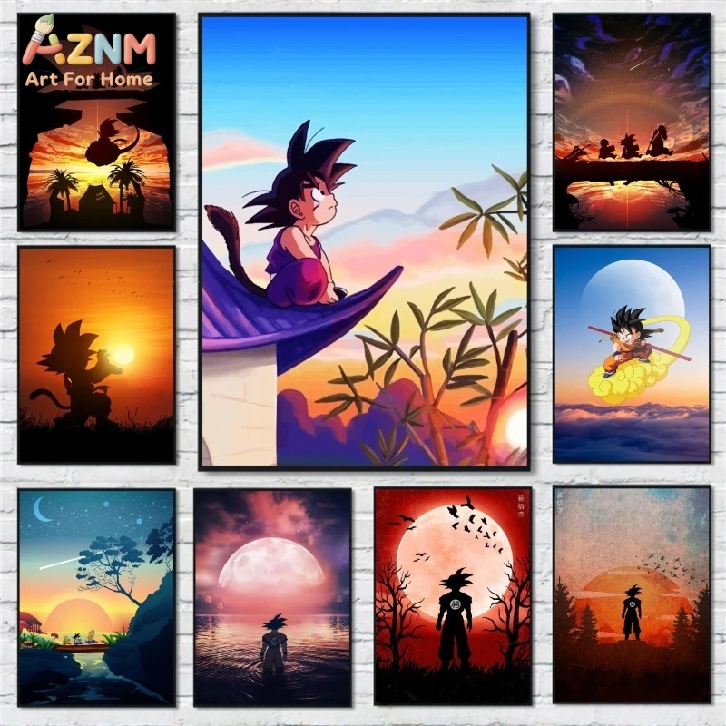 Resin Art Goku - AZNM ドラゴンボール 子供悟空 夕焼けシルエット ダイヤモンドペインティング アニメ風景