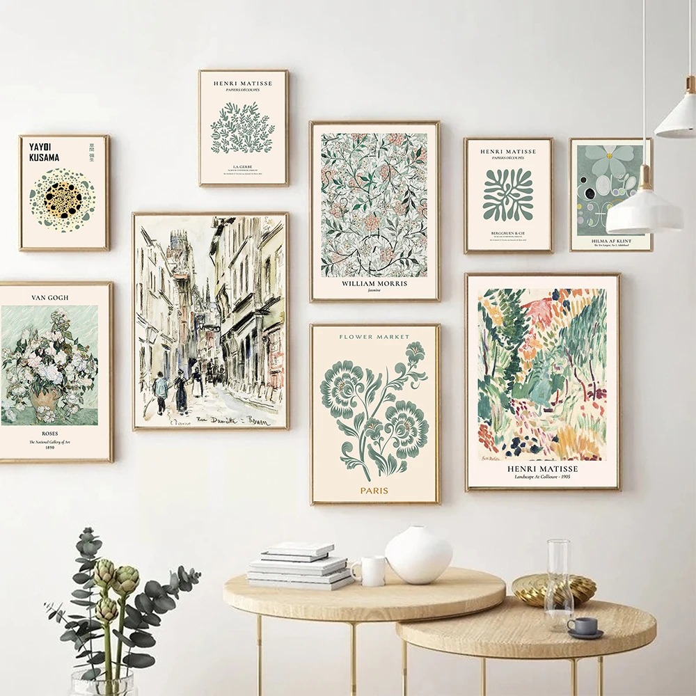 Resin Art Gallery - 抽象的なマティスの花と葉のポスターと版画、北欧ニュートラルギャラリー絵画、ウォールアート、ダイヤモンドホームデコレーション、壁画