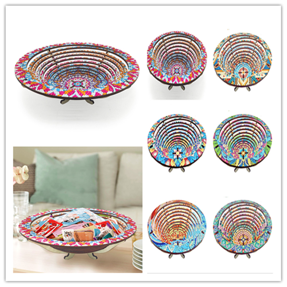 Resin Art Wooden Tray - 木製曼荼羅 5D ダイヤモンドペインティングトレイ アートクラフト ハンドル付き カラフルなダイヤモンド