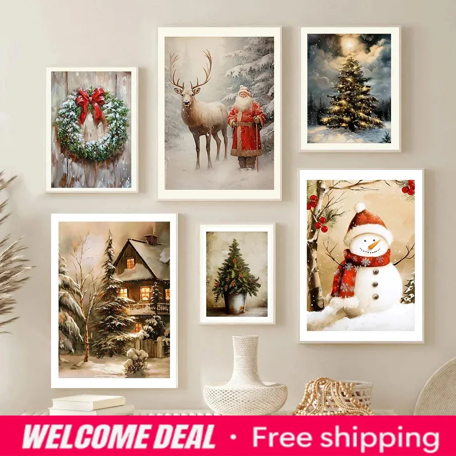 Resin Art Wall - クリスマス装飾ギフトクリスマスツリーサンタクローストナカイポスタープリントダイヤモンド絵画北欧壁アートリビングルーム家の装飾