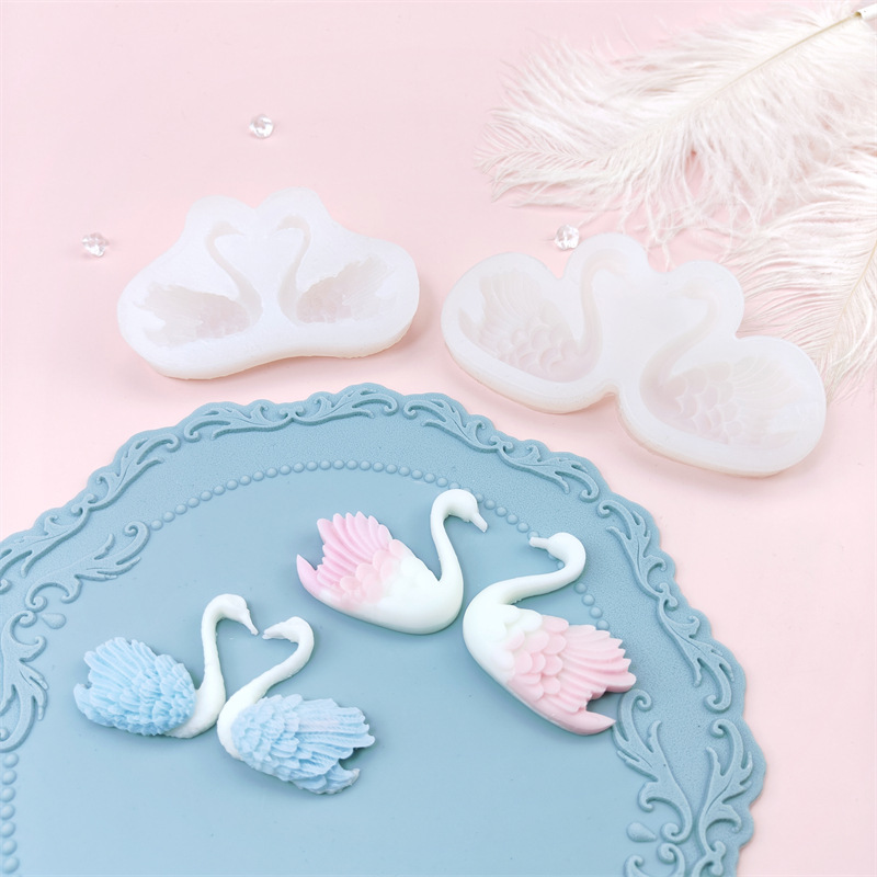 Silicone Mold Ocean - 白鳥ペアコンビネーションシリコンモールド、手作りチョコレートフォンダンケーキ型、ドリップ接着剤土壌ツール、ベーカリーアクセサリー