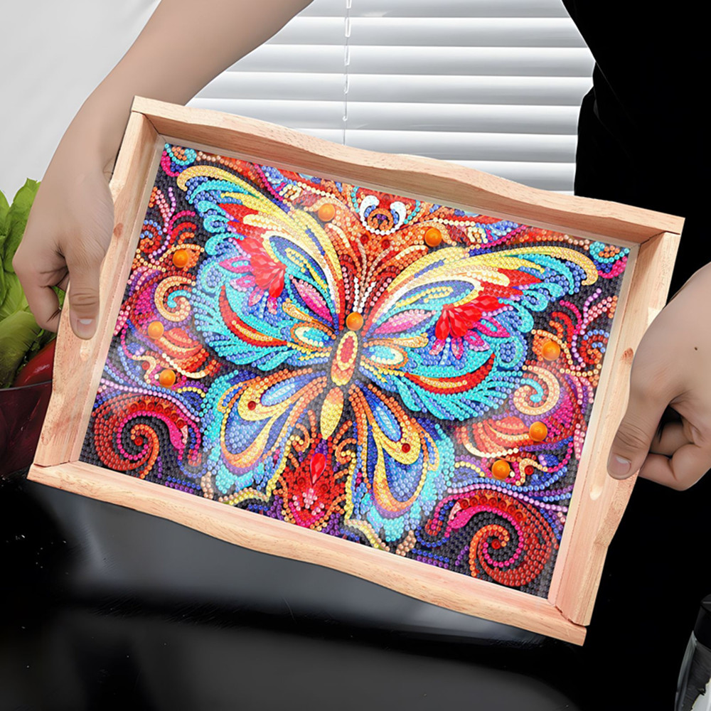 Resin Art Wooden Tray - 5D DIY ダイヤモンドペインティング木製ダイニングプレート装飾ダイヤモンドアート食器マネージャートレイパーティーやベッドフードトレイに最適