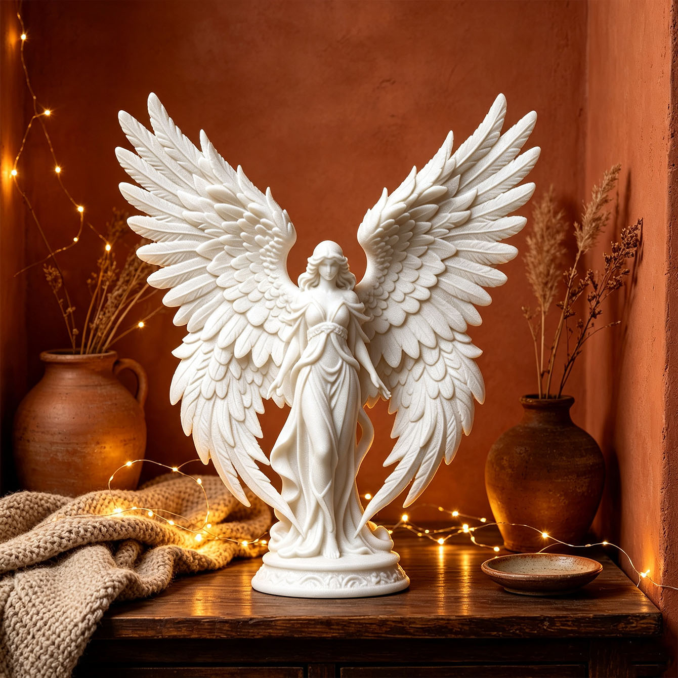 Resin Art Lamp - ライトラグジュアリー3Dプリントエンジェル女神ヒーリングオーナメント純白の翼デスクトップデコレーションホームクラフトアートギフト（平和のため）