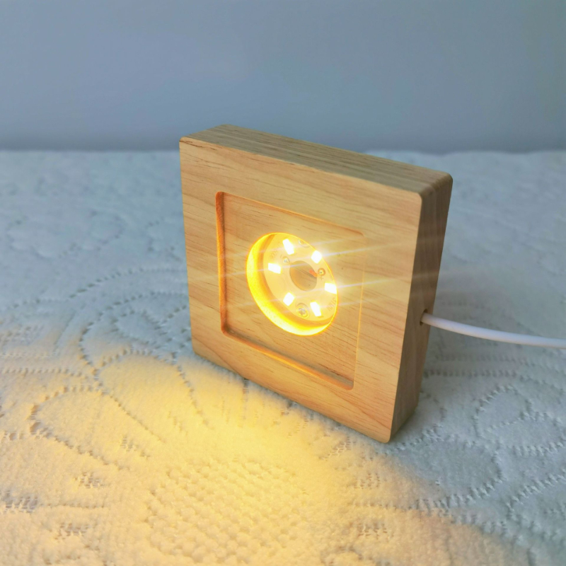 Resin Art Wooden Tray - 正方形 LED ライトディスプレイベース木製照明ベーススタンドレーザークリスタルガラス夜間照明ベース樹脂アート装飾