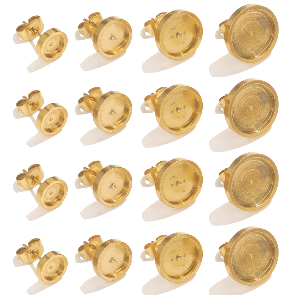 Resin Art Kits For Adults - 10 個ステンレス鋼ゴールドイヤリングスタッドバックカボションベースベゼル設定 DIY 樹脂イヤリングベースジュエリーメイキング所見バルク
