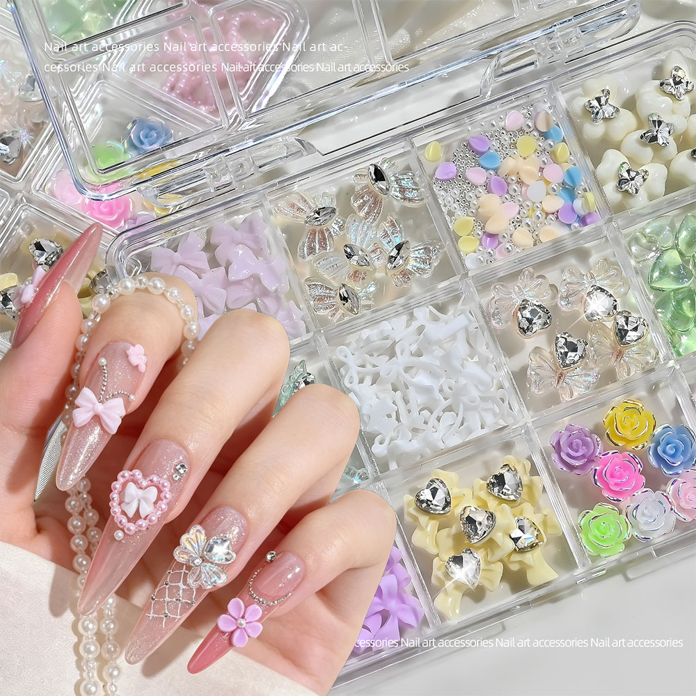 12グリッドミックスレジンボウローズネイルアートチャームオー - Resin Art Rose Petals のレビューと価格