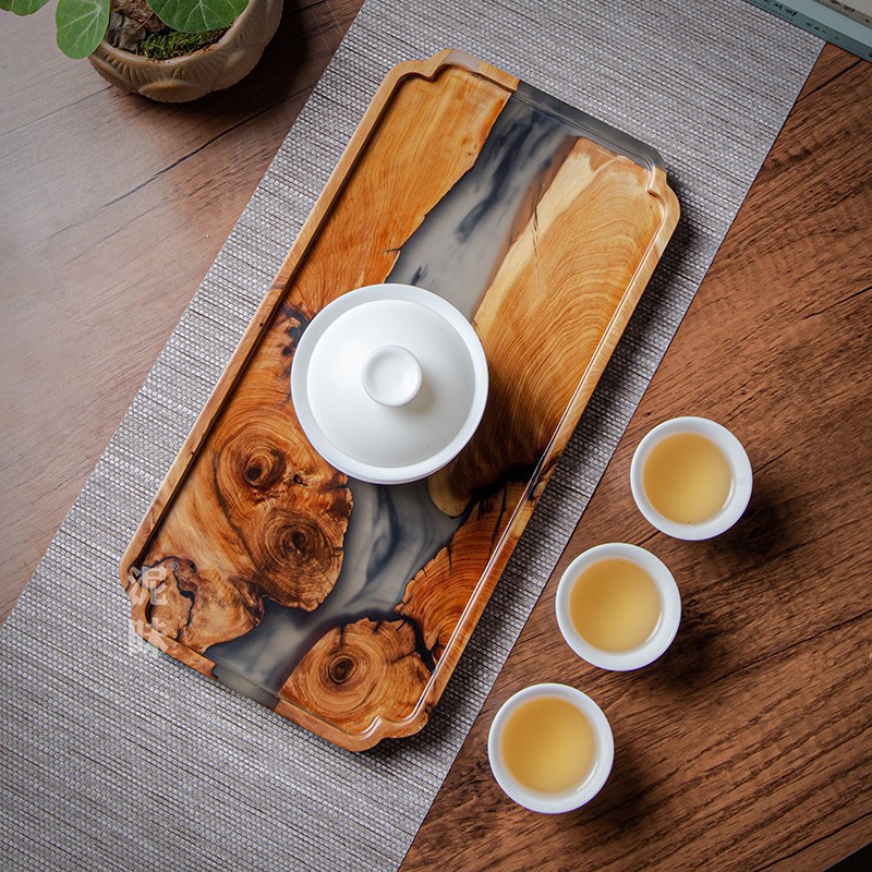 日本の禅スタイルのトゥジャウッドインクアートティートレイ、樹 - Resin Art Wooden Tray のレビューと価格