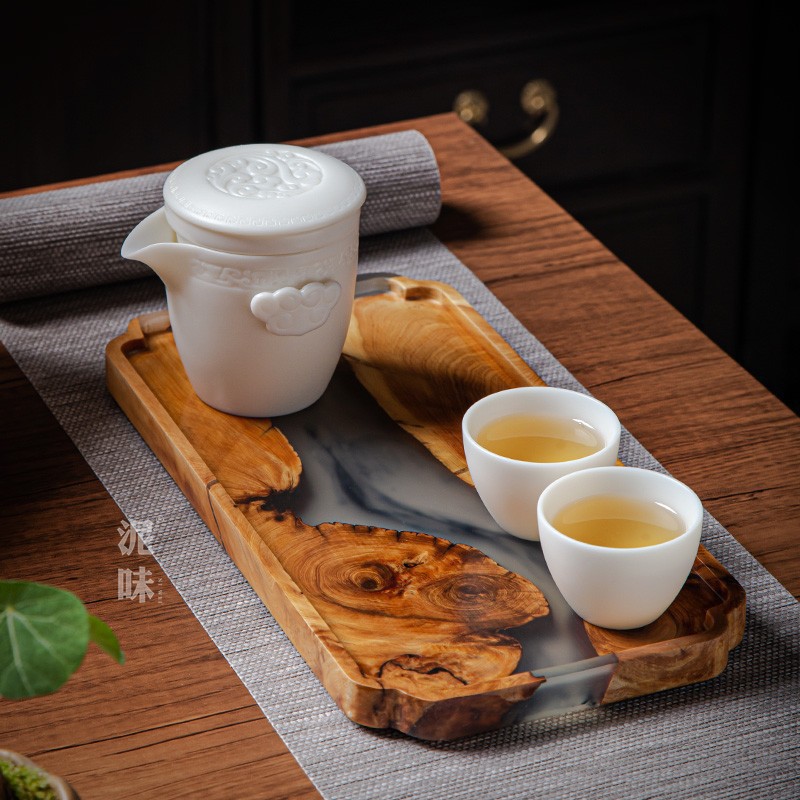 日本の禅スタイルのトゥジャウッドインクアートティートレイ、樹 - Resin Art Wooden Tray のレビューと価格