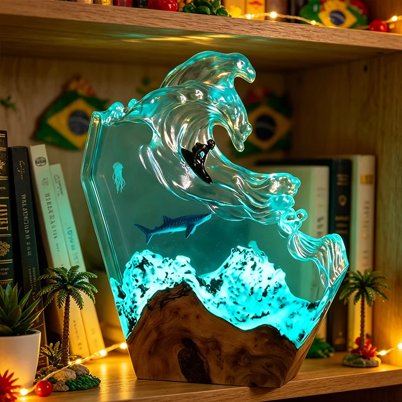 海洋をテーマにしたクジラのランプ。オーシャンレジンアートで、 - Resin Art Lamp のレビューと価格