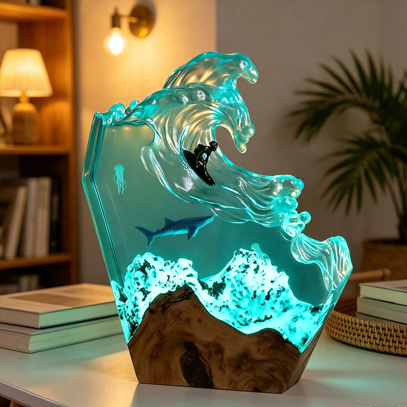 海洋をテーマにしたクジラのランプ。オーシャンレジンアートで、 - Resin Art Lamp のレビューと価格