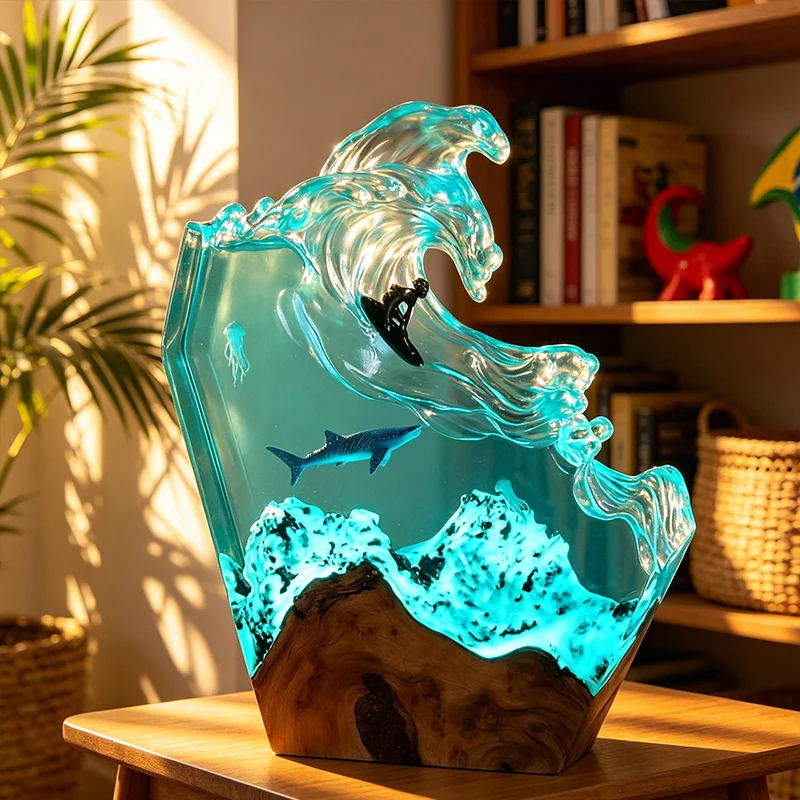 海洋をテーマにしたクジラのランプ。オーシャンレジンアートで、 - Resin Art Lamp のレビューと価格