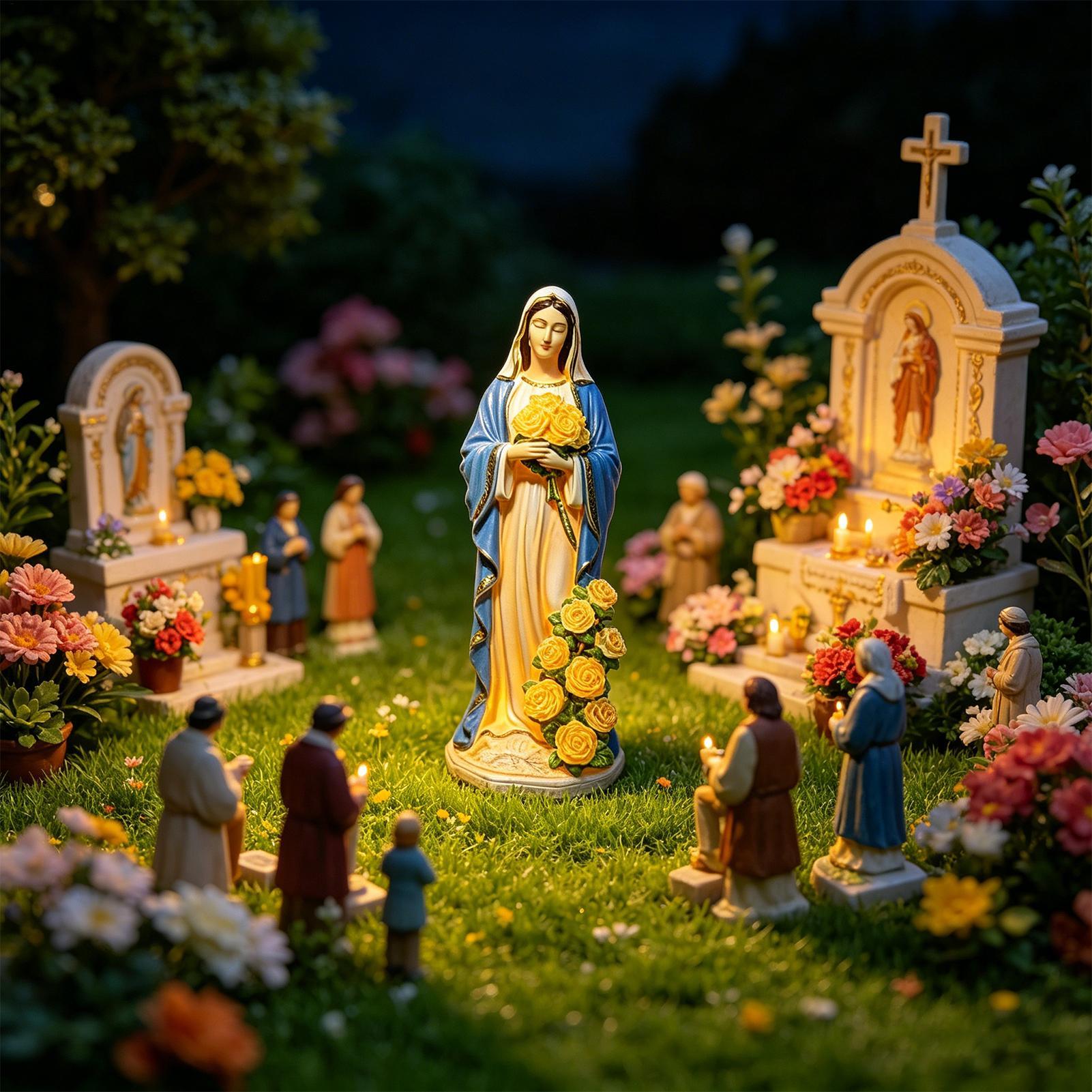 聖母マリアソーラー像ガーデンデコレーションソーラーレジンフィ - Resin Art Lamp のレビューと価格
