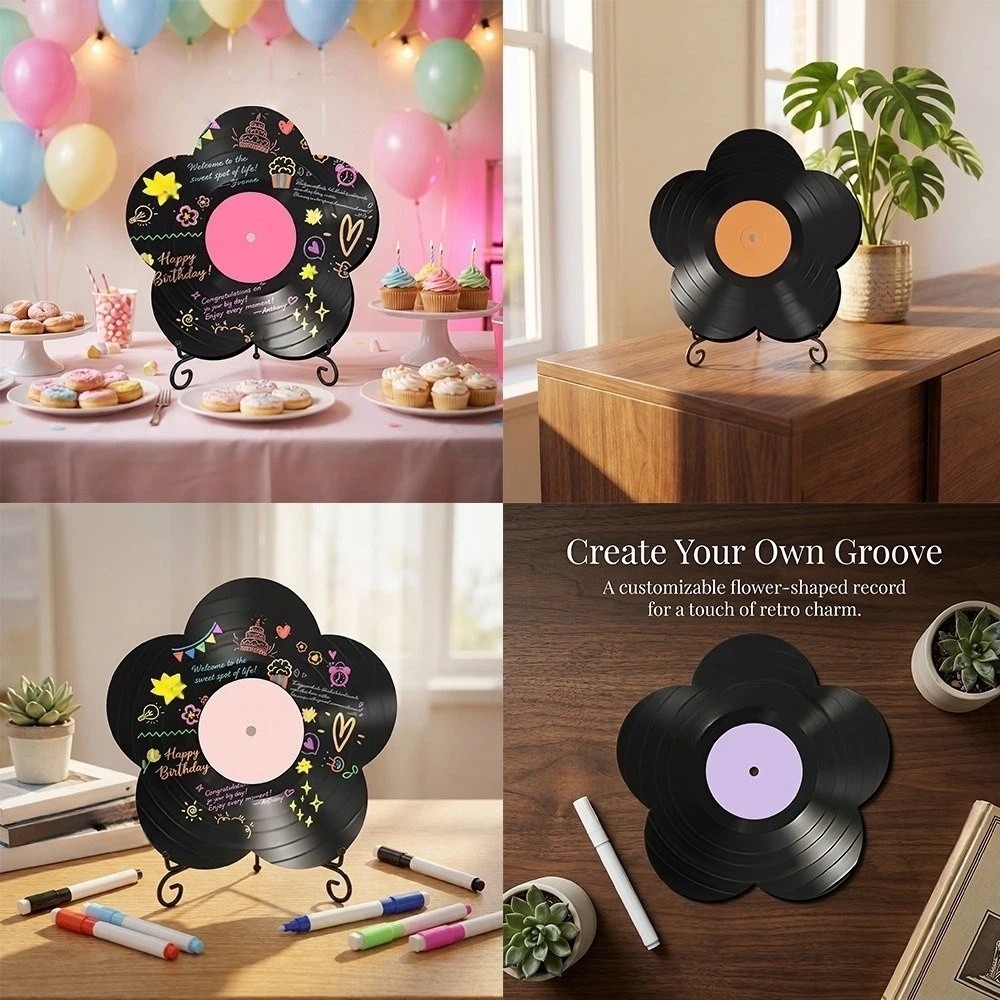 クリエイティブな花の形のビニールレコードオーナメント装飾アー - Resin Art Pen のレビューと価格