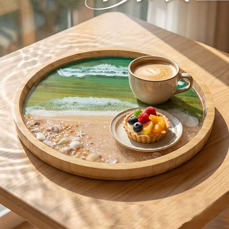 木製サービングトレイ、オーシャンレジンアート付き、ホームデコ - Resin Art Wooden Tray のレビューと価格