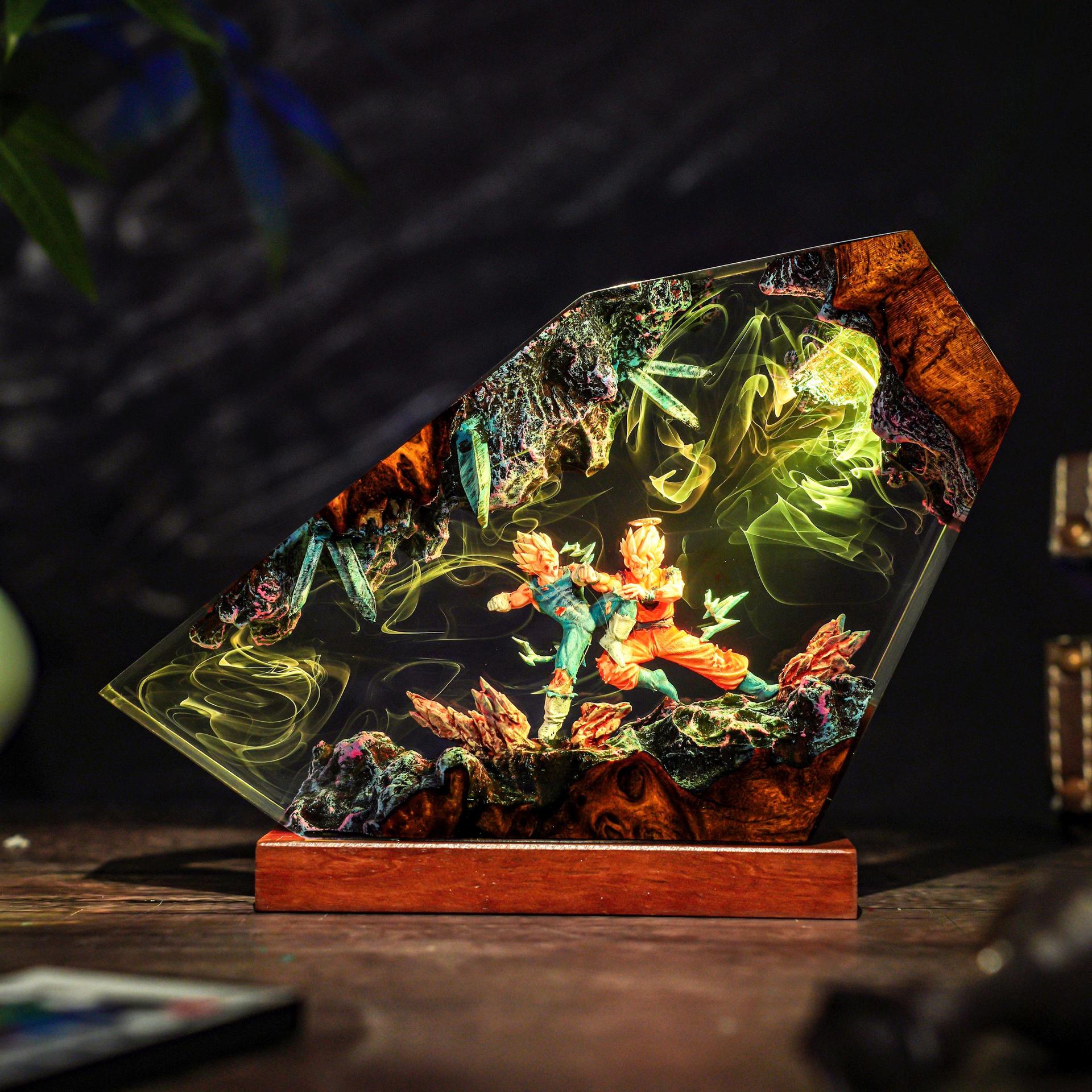 悟空＆ベジータ エポキシ樹脂製ハンドメイドLEDナイトライト - Resin Art Goku のレビューと価格