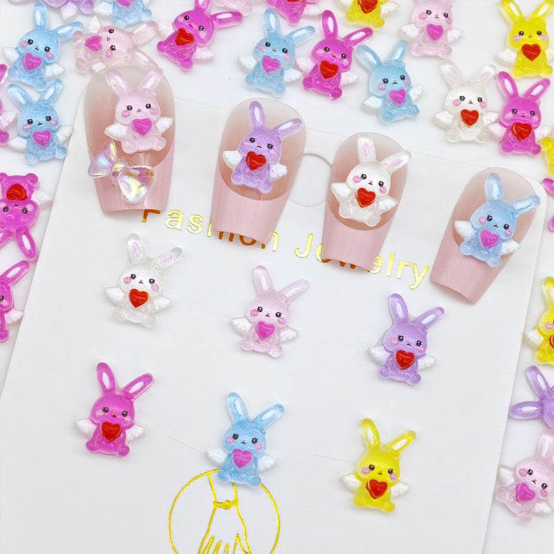 新しい可愛いエンジェルラブの漫画風ウサギのネイルアートアクセ - Resin Art Accessories のレビューと価格