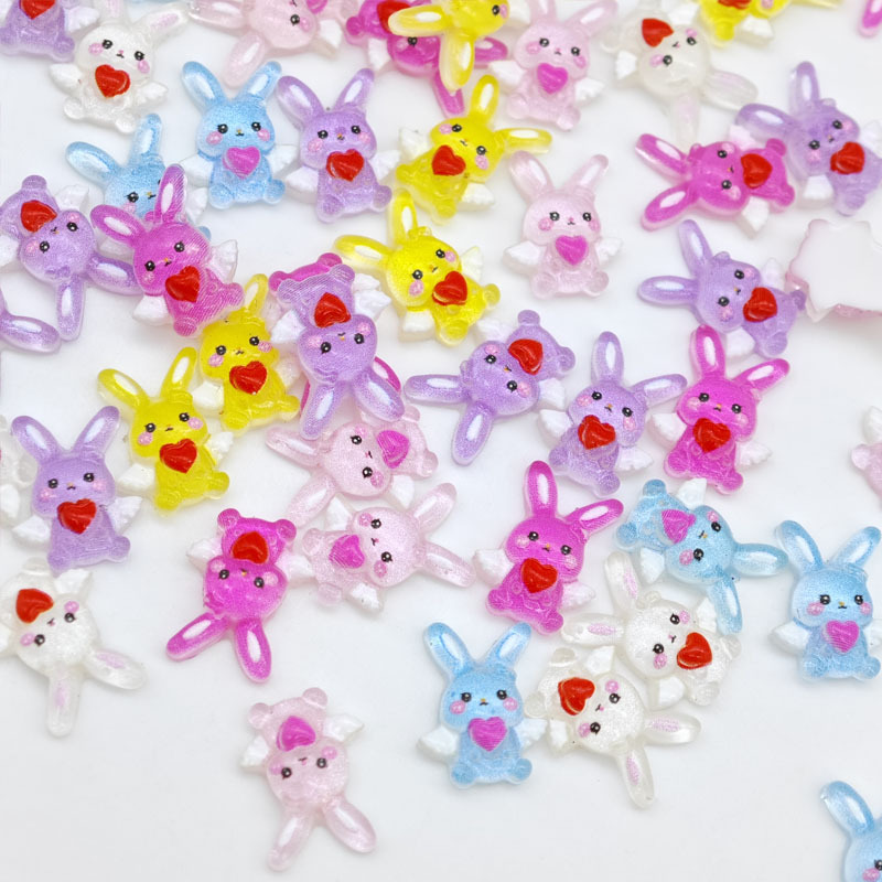 新しい可愛いエンジェルラブの漫画風ウサギのネイルアートアクセ - Resin Art Accessories のレビューと価格