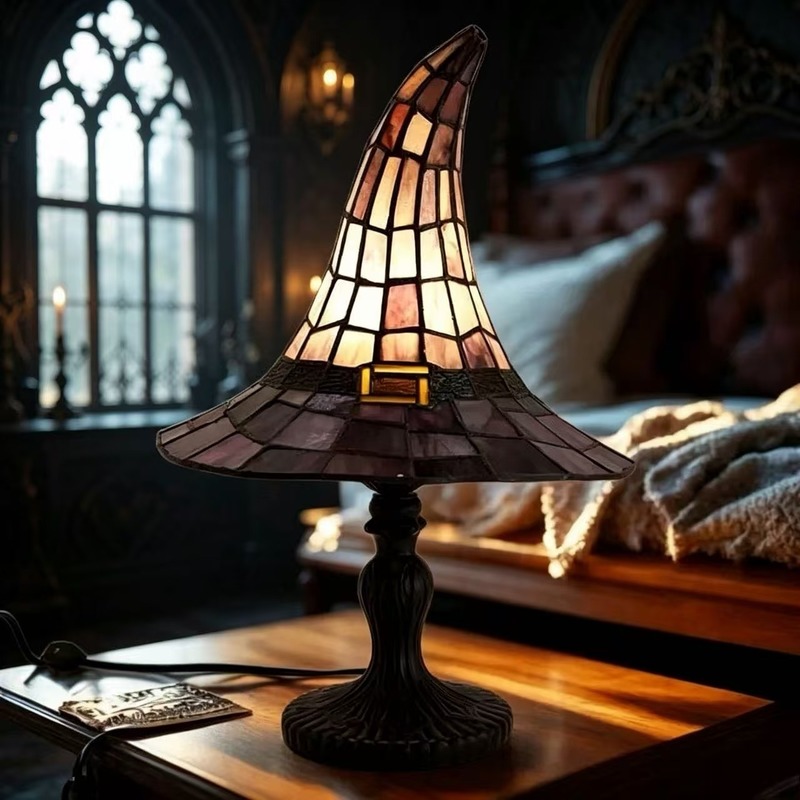 ステンドグラス風ウィッチハットテーブルランプ　手作りゴシック - Resin Art Lamp のレビューと価格