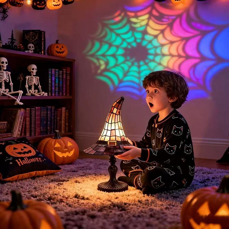 ステンドグラス風ウィッチハットテーブルランプ　手作りゴシック - Resin Art Lamp のレビューと価格
