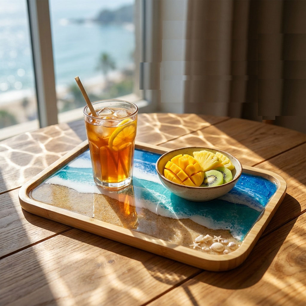 エポキシ樹脂オーシャンアート装飾トレイ、コーヒー、ダイニング - Resin Art Wooden Tray のレビューと価格