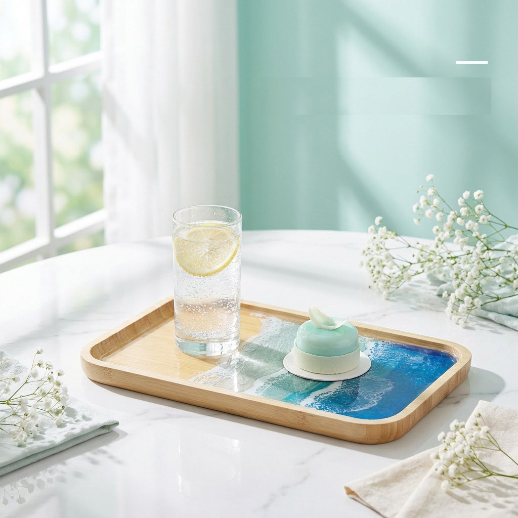 エポキシ樹脂オーシャンアート装飾トレイ、コーヒー、ダイニング - Resin Art Wooden Tray のレビューと価格