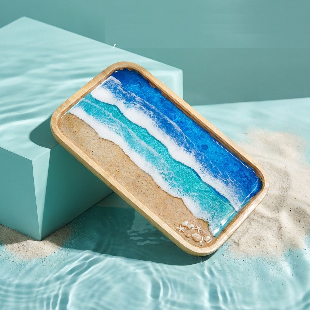 エポキシ樹脂オーシャンアート装飾トレイ、コーヒー、ダイニング - Resin Art Wooden Tray のレビューと価格